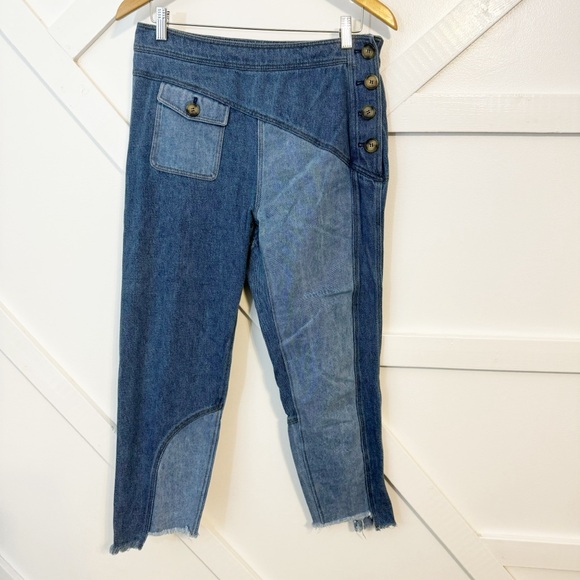 Rejina Pyo Luci Patchwork Contrast Raw Hem Slim Straight Ankle Jean Trousers 14 - Picture 3 of 14